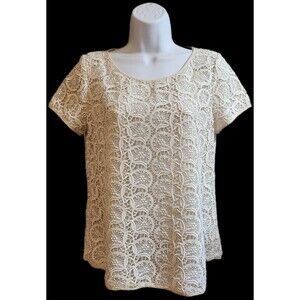 Zara Basic Lace Short Sleeve Cream/ Ivory Blouse, Medium/ Small (Runs Small)